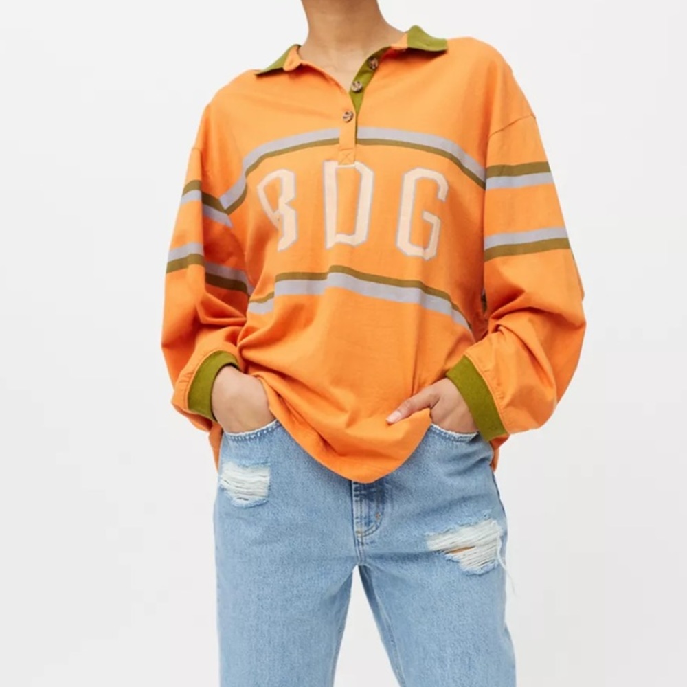 BDG Urban Outfitters Oversized Ryder Polo Shirt W/ Long Striped Sleeves New Nwt